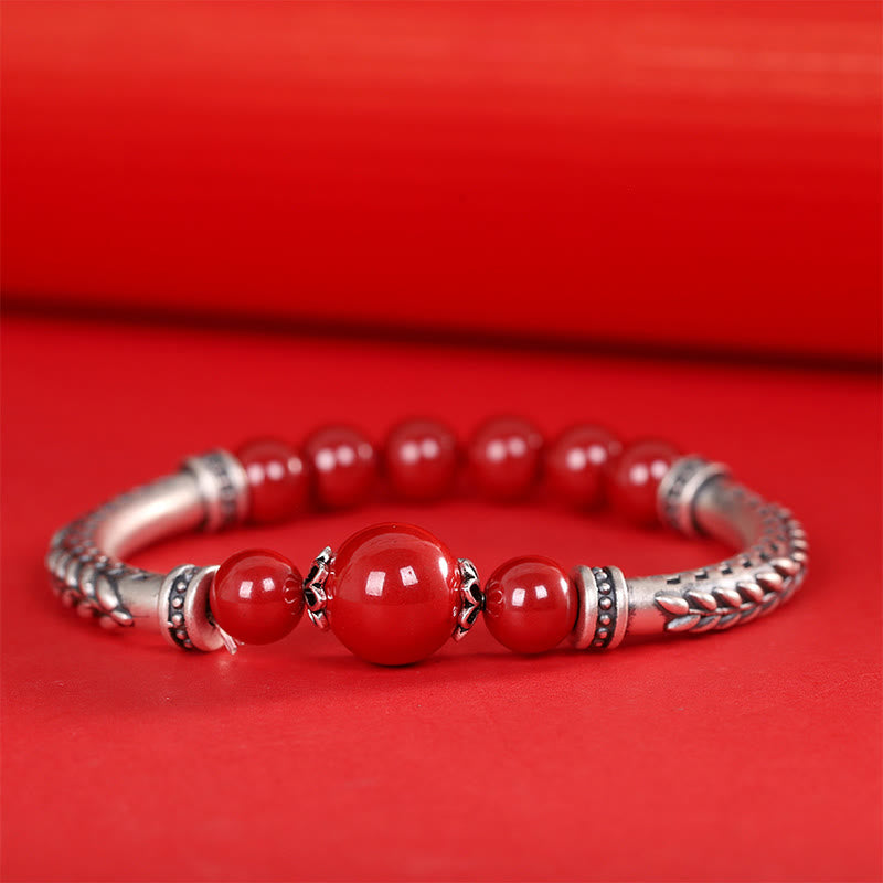 Pulsera de plata de ley 999 con Buddha Stones y espigas de trigo y cinabrio - image 5
