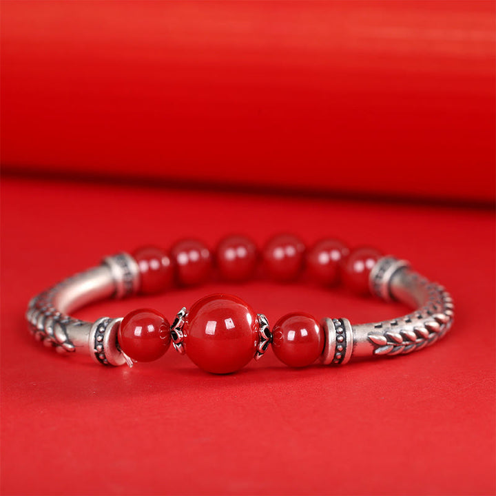 Pulsera de plata de ley 999 con Buddha Stones y espigas de trigo y cinabrio - image 5