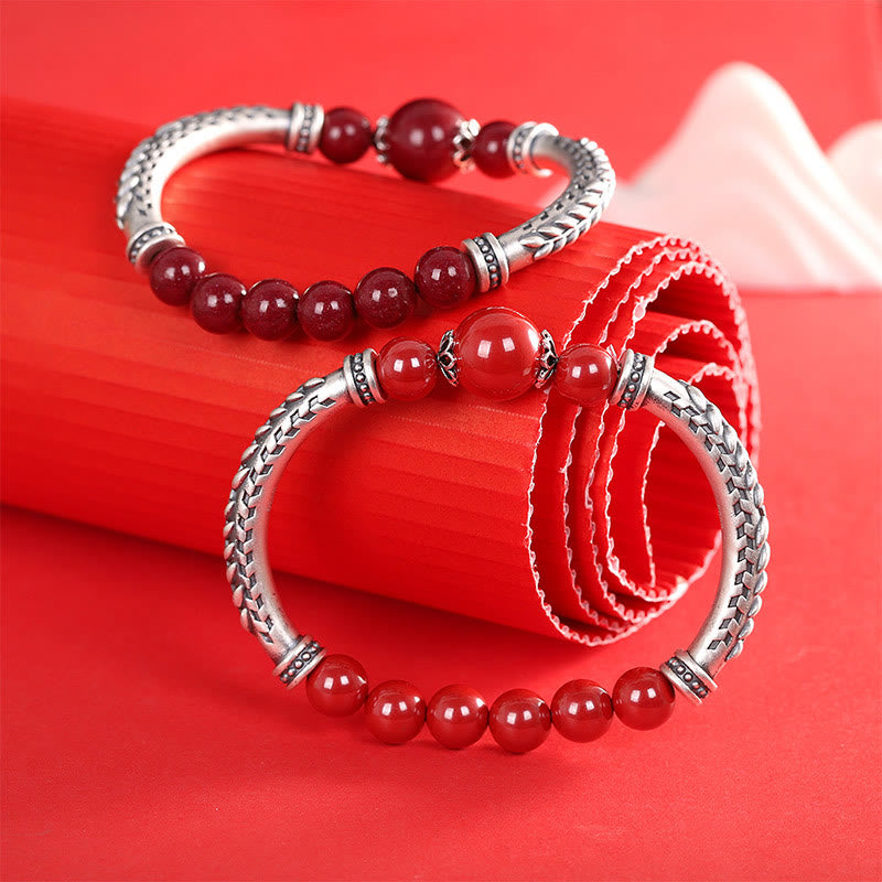 Pulsera de plata de ley 999 con Buddha Stones y espigas de trigo y cinabrio - image 13
