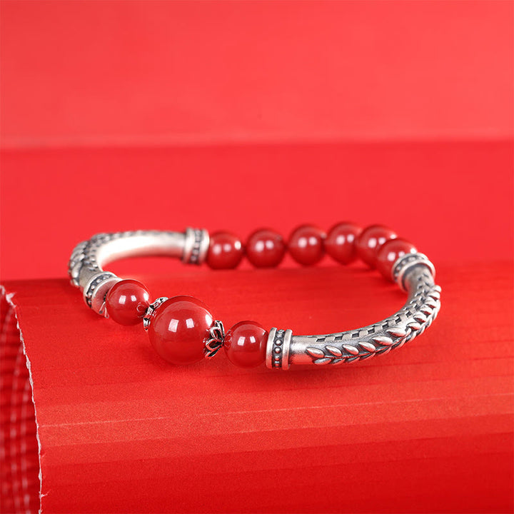 Pulsera de plata de ley 999 con Buddha Stones y espigas de trigo y cinabrio - image 4