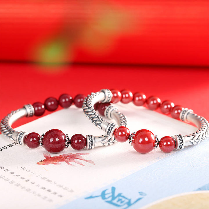 Pulsera de plata de ley 999 con Buddha Stones y espigas de trigo y cinabrio - image 14