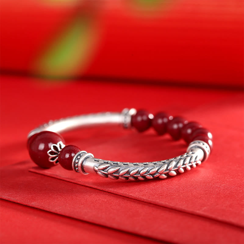 Pulsera de plata de ley 999 con Buddha Stones y espigas de trigo y cinabrio - image 10