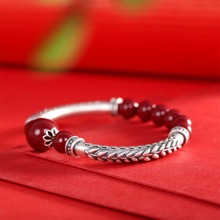 Pulsera de plata de ley 999 con Buddha Stones y espigas de trigo y cinabrio - image 10