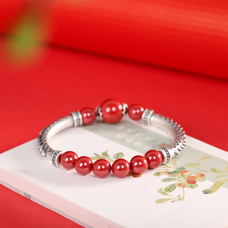 Pulsera de plata de ley 999 con Buddha Stones y espigas de trigo y cinabrio - image 2