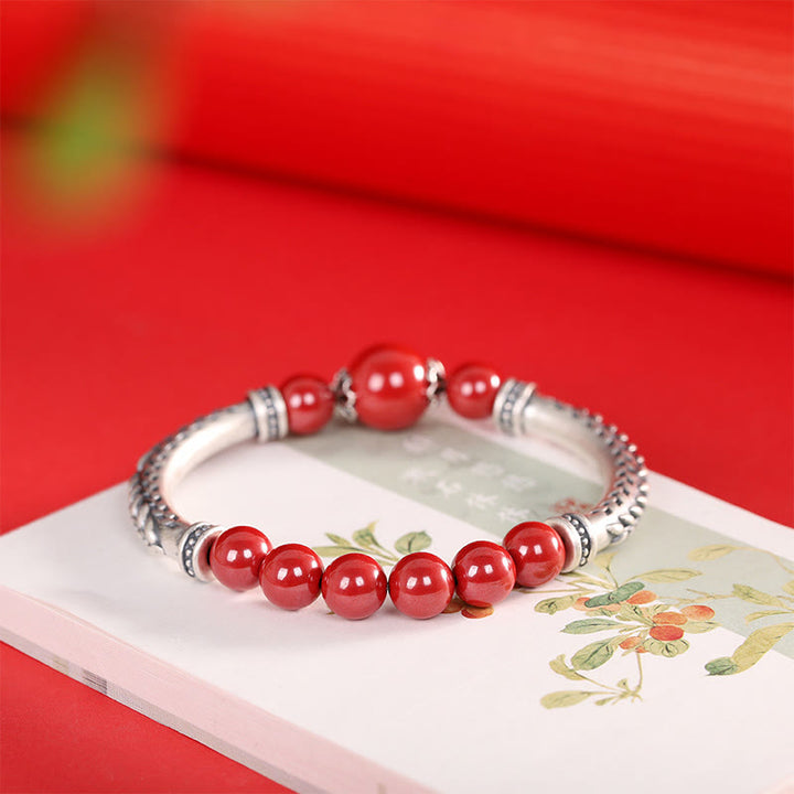 Pulsera de plata de ley 999 con Buddha Stones y espigas de trigo y cinabrio - image 2