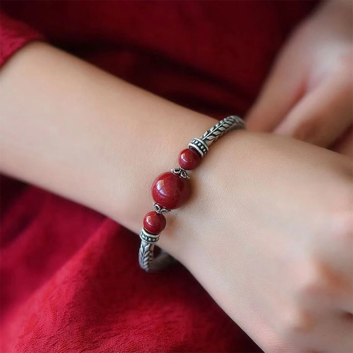 Pulsera de plata de ley 999 con Buddha Stones y espigas de trigo y cinabrio - image 11