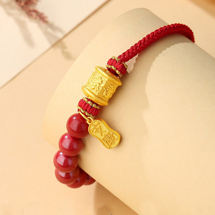 Pulsera de hilo con bendición de cinabrio Om Mani Padme Hum de seis palabras verdaderas en plata de ley 999 con Buddha Stones - image 2