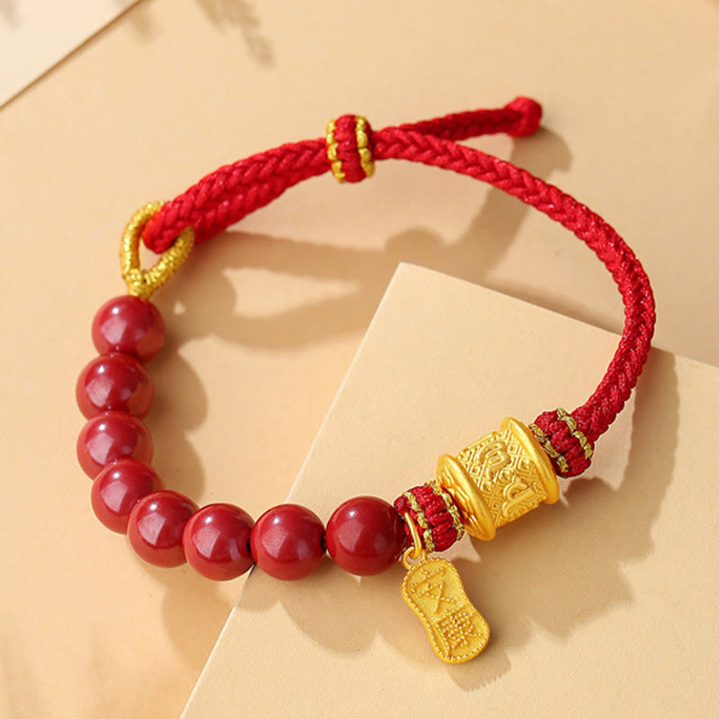 Pulsera de hilo con bendición de cinabrio Om Mani Padme Hum de seis palabras verdaderas en plata de ley 999 con Buddha Stones - image 1