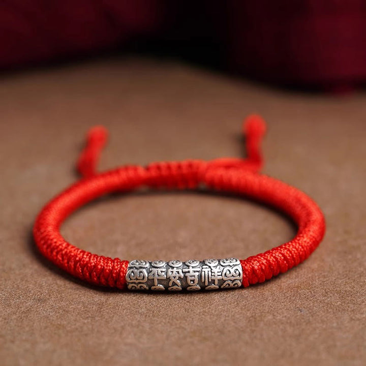 Pulsera de cuerda de la suerte Om Mani Padme Hum con Buddha Stones en plata de ley 999 hecha a mano y con la paz y la buena fortuna - Rojo (circunferencia de la muñeca 14-20 cm) - Paz y buena fortuna - image 15