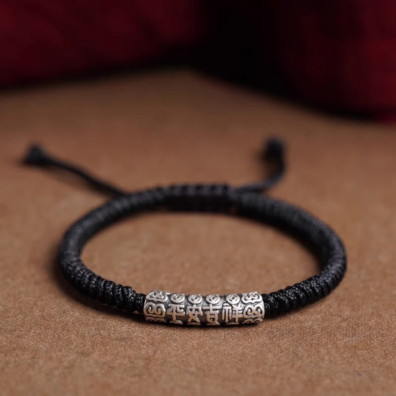 Pulsera de cuerda de la suerte Om Mani Padme Hum con Buddha Stones en plata de ley 999 hecha a mano y con la paz y la buena fortuna