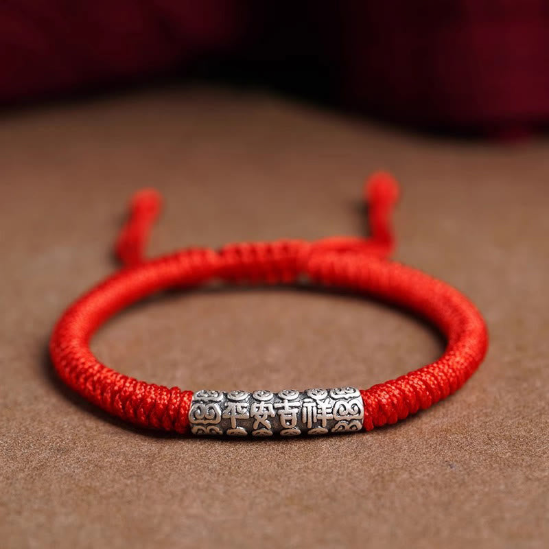 Pulsera de cuerda de la suerte Om Mani Padme Hum con Buddha Stones en plata de ley 999 hecha a mano y con la paz y la buena fortuna - Rojo (circunferencia de la muñeca 14-20 cm) - Paz y buena fortuna - image 15