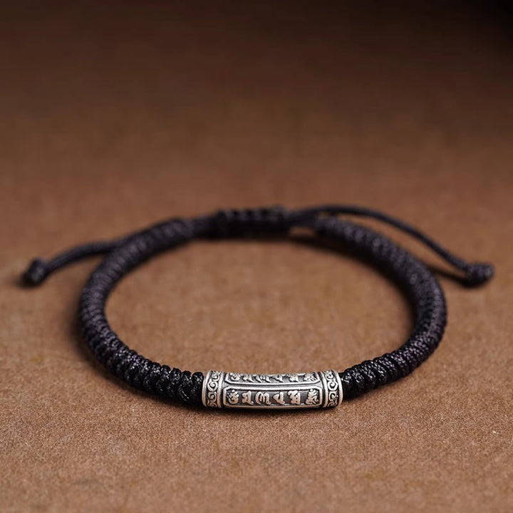Pulsera de cuerda de la suerte Om Mani Padme Hum con Buddha Stones en plata de ley 999 hecha a mano y con la paz y la buena fortuna