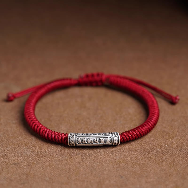 Pulsera de cuerda de la suerte Om Mani Padme Hum con Buddha Stones en plata de ley 999 hecha a mano y con la paz y la buena fortuna - Rojo oscuro (circunferencia de la muñeca 14-20 cm) - Om Mani Padme Hum - image 17