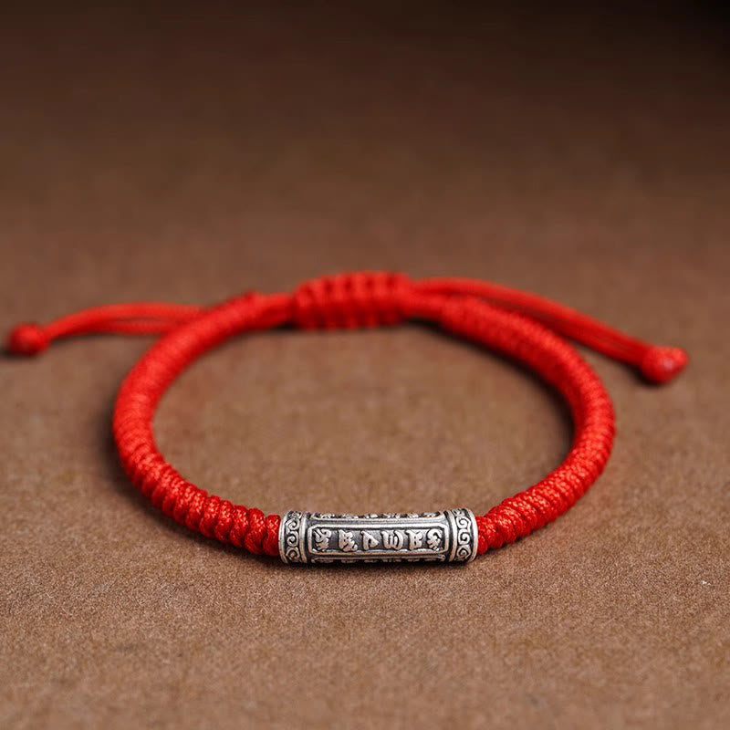 Pulsera de cuerda de la suerte Om Mani Padme Hum con Buddha Stones en plata de ley 999 hecha a mano y con la paz y la buena fortuna