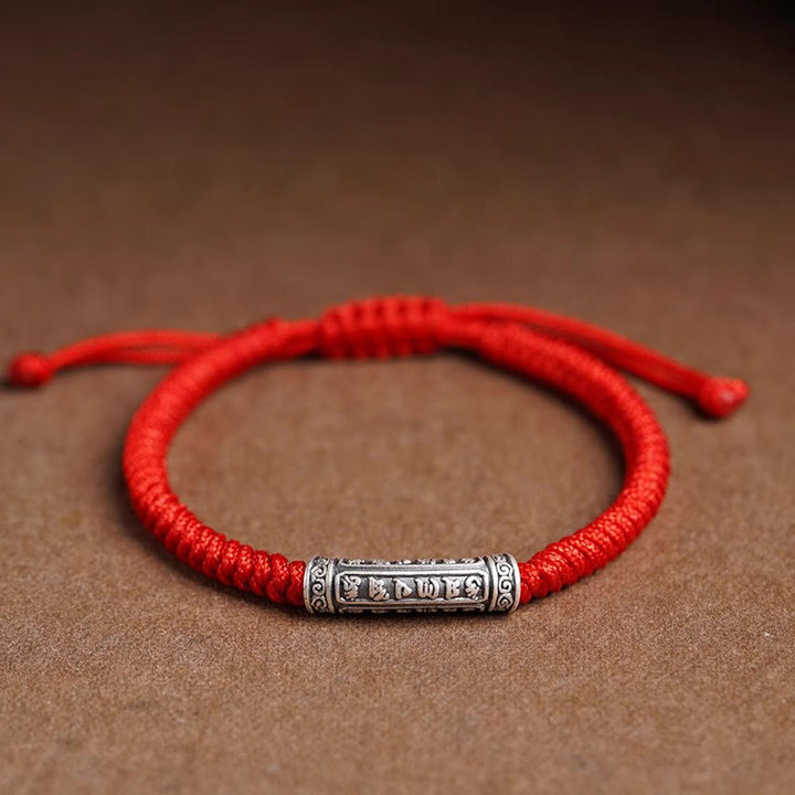Pulsera de cuerda de la suerte Om Mani Padme Hum con Buddha Stones en plata de ley 999 hecha a mano y con la paz y la buena fortuna