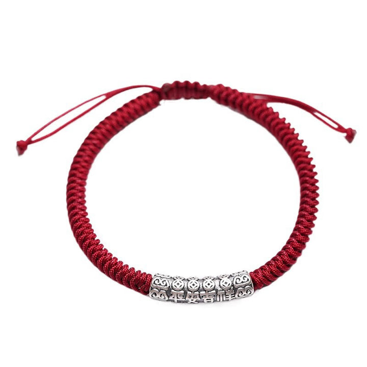 Pulsera de cuerda de la suerte Om Mani Padme Hum con Buddha Stones en plata de ley 999 hecha a mano y con la paz y la buena fortuna