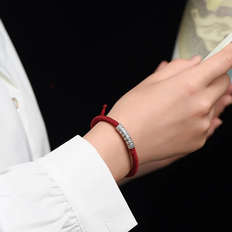 Pulsera de cuerda de la suerte Om Mani Padme Hum con Buddha Stones en plata de ley 999 hecha a mano y con la paz y la buena fortuna - image 4