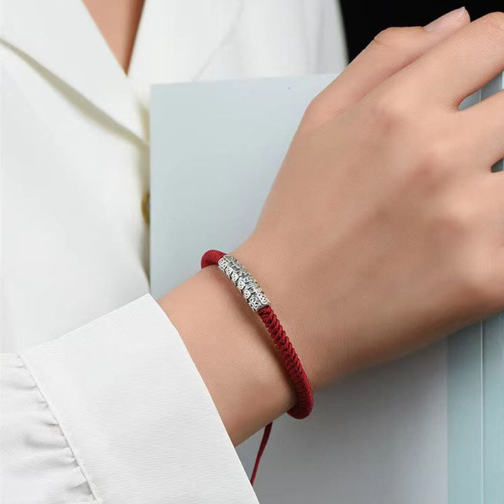 Pulsera de cuerda de la suerte Om Mani Padme Hum con Buddha Stones en plata de ley 999 hecha a mano y con la paz y la buena fortuna - image 8