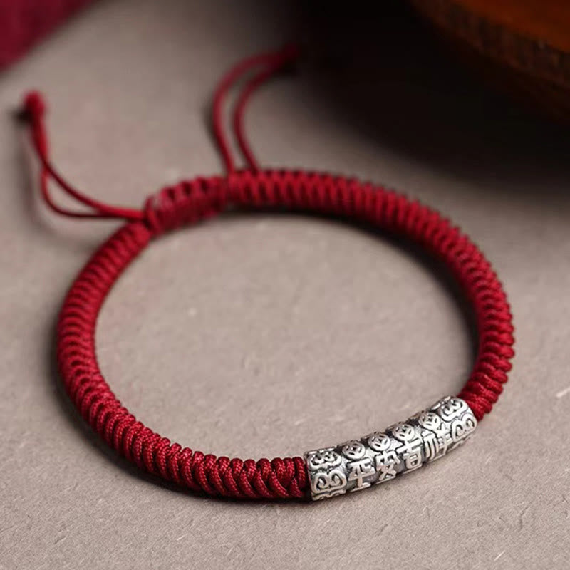 Pulsera de cuerda de la suerte Om Mani Padme Hum con Buddha Stones en plata de ley 999 hecha a mano y con la paz y la buena fortuna
