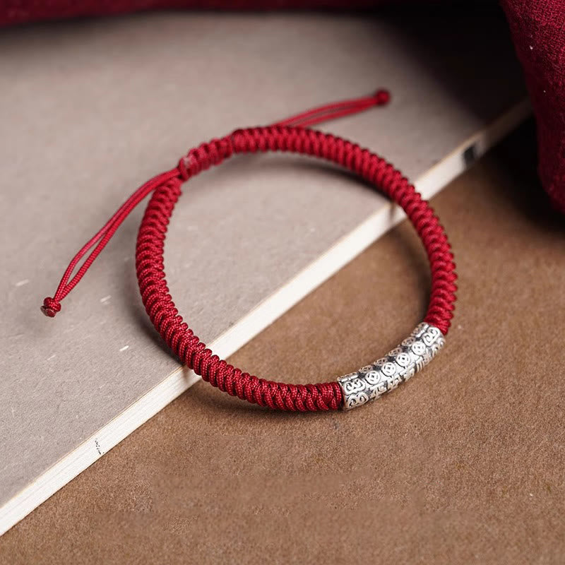 Pulsera de cuerda de la suerte Om Mani Padme Hum con Buddha Stones en plata de ley 999 hecha a mano y con la paz y la buena fortuna
