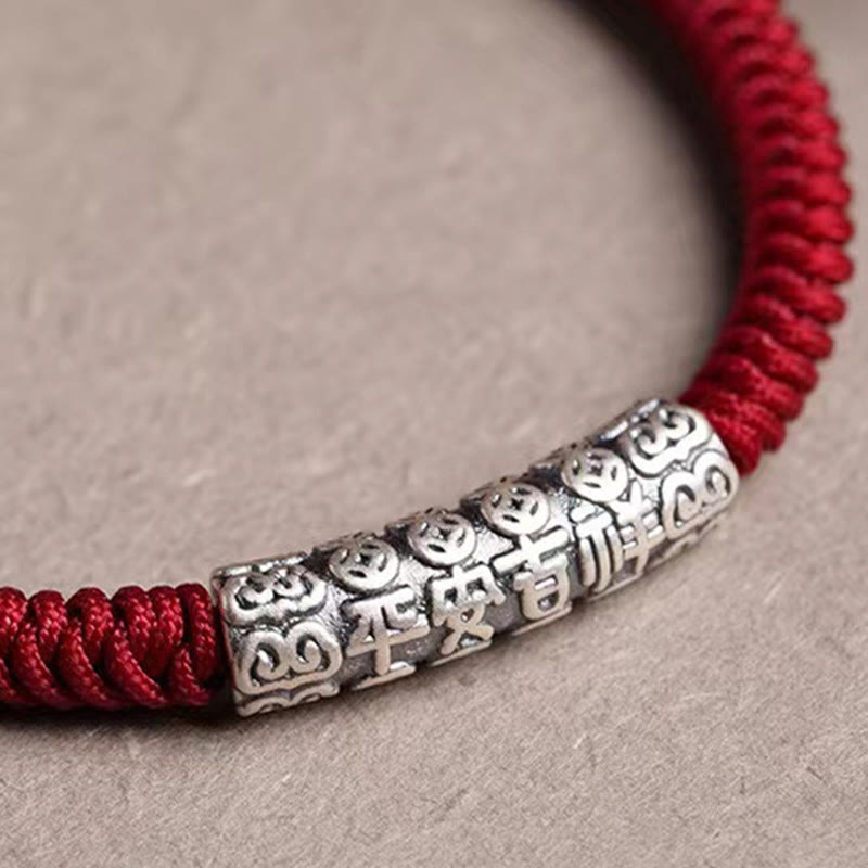Pulsera de cuerda de la suerte Om Mani Padme Hum con Buddha Stones en plata de ley 999 hecha a mano y con la paz y la buena fortuna
