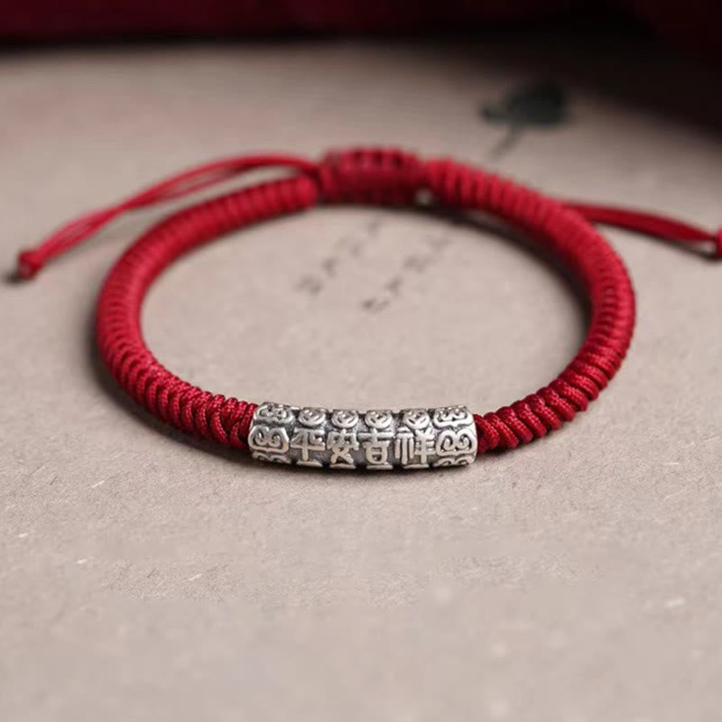 Pulsera de cuerda de la suerte Om Mani Padme Hum con Buddha Stones en plata de ley 999 hecha a mano y con la paz y la buena fortuna
