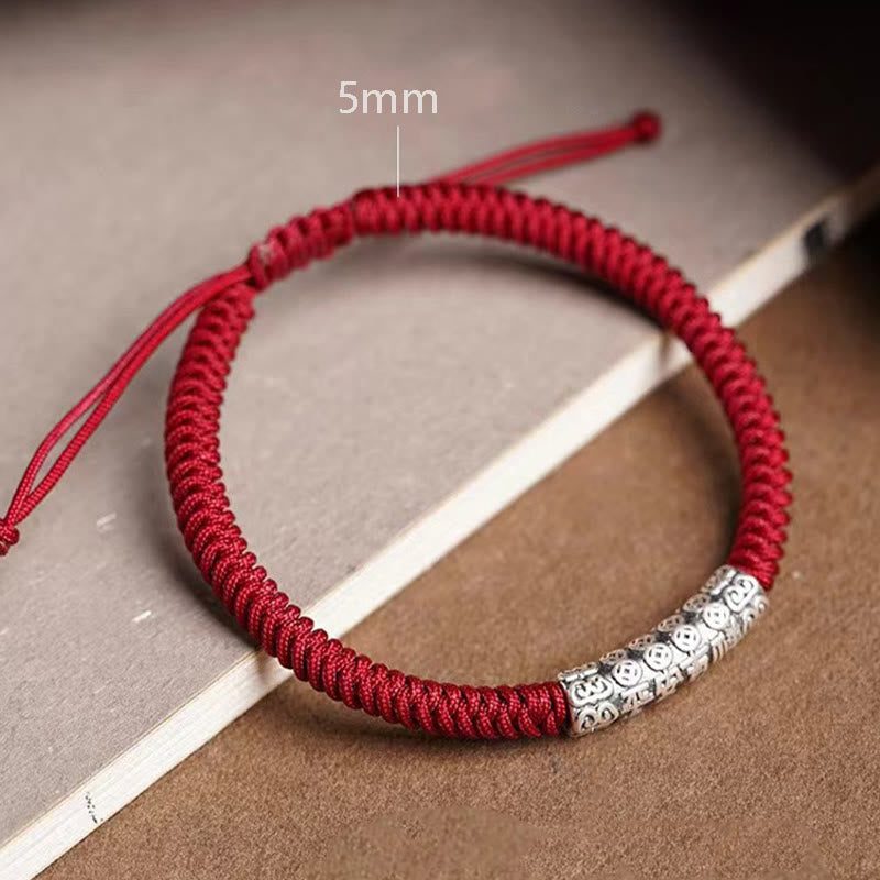 Pulsera de cuerda de la suerte Om Mani Padme Hum con Buddha Stones en plata de ley 999 hecha a mano y con la paz y la buena fortuna