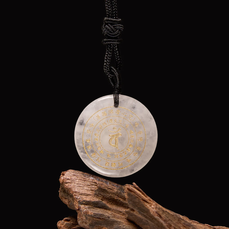 Buddha Stones Colgante de collar con mantra sánscrito de Vairocana Tathagata y aventurina verde con cristales de obsidiana negra y fuerza. - Cristal blanco - image 7