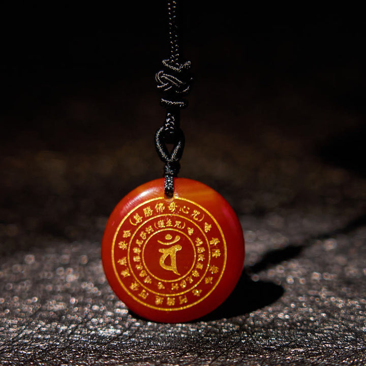 Buddha Stones Colgante de collar con mantra sánscrito de Vairocana Tathagata y aventurina verde con cristales de obsidiana negra y fuerza. - Piedra roja - image 19