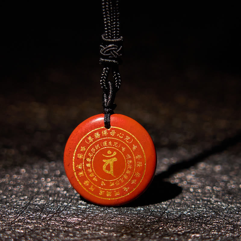 Buddha Stones Colgante de collar con mantra sánscrito de Vairocana Tathagata y aventurina verde con cristales de obsidiana negra y fuerza. - Ágata roja - image 24