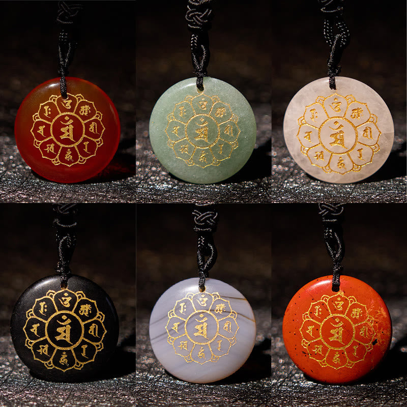 Buddha Stones Collar con colgante de obsidiana negra con cristales naturales de Om Mani Padme Hum - image 1