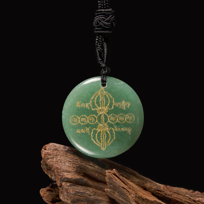 Buddha Stones Colgante de collar con obsidiana negra de cristal natural con patrón sánscrito Vajra Dorje - Aventurina verde - image 12
