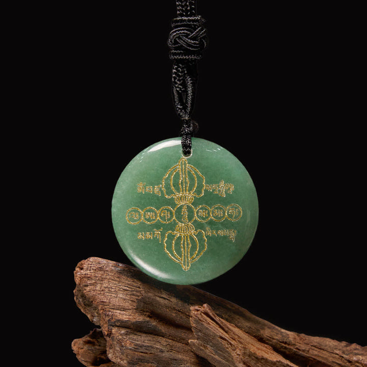 Buddha Stones Colgante de collar con obsidiana negra de cristal natural con patrón sánscrito Vajra Dorje - Aventurina verde - image 12