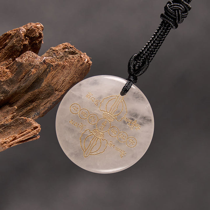 Buddha Stones Colgante de collar con obsidiana negra de cristal natural con patrón sánscrito Vajra Dorje - image 9