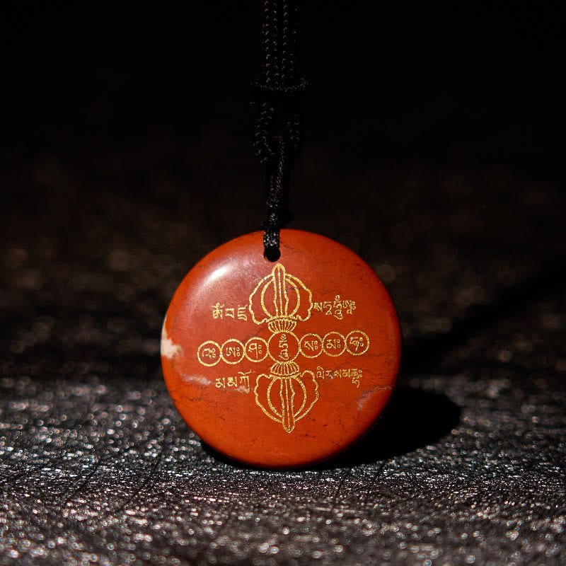 Buddha Stones Colgante de collar con obsidiana negra de cristal natural con patrón sánscrito Vajra Dorje - Piedra roja - image 19