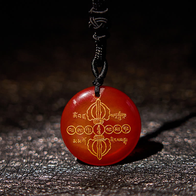 Buddha Stones Colgante de collar con obsidiana negra de cristal natural con patrón sánscrito Vajra Dorje - Ágata roja - image 23