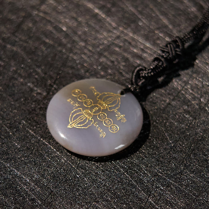 Buddha Stones Colgante de collar con obsidiana negra de cristal natural con patrón sánscrito Vajra Dorje - image 30