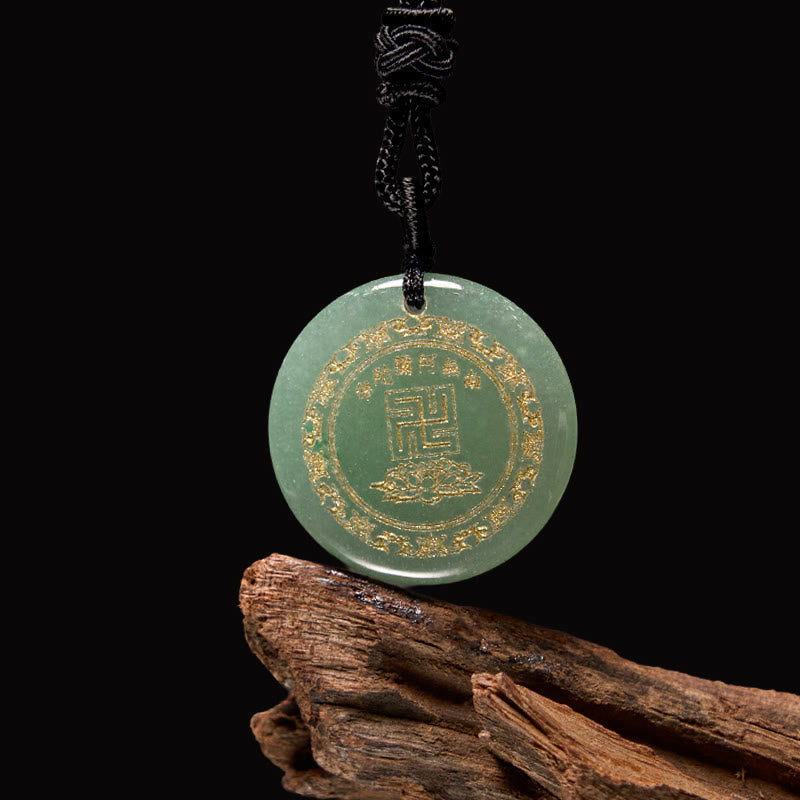 Buddha Stones Colgante de obsidiana negra con diseño de loto y esvástica natural de varios cristales - Aventurina verde - image 12