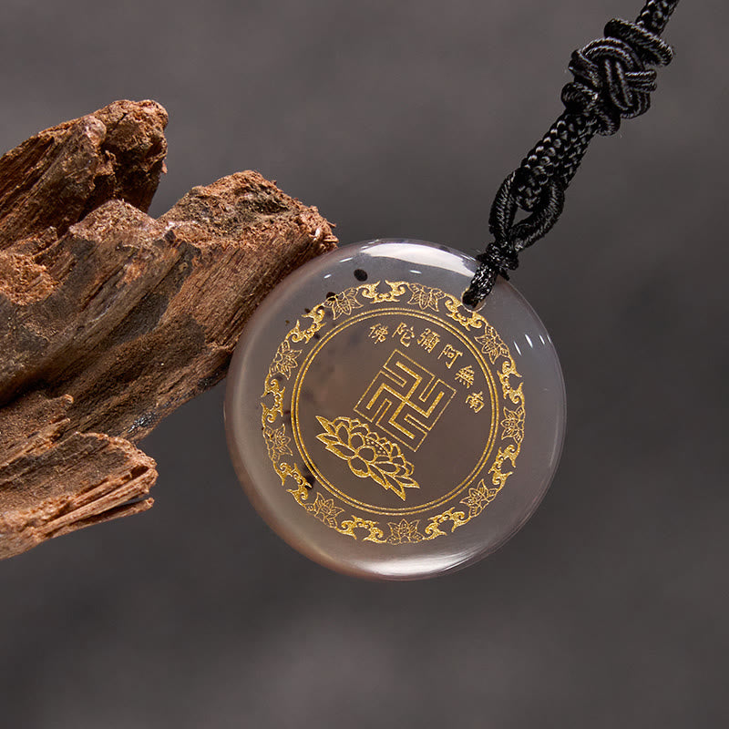 Buddha Stones Colgante de obsidiana negra con diseño de loto y esvástica natural de varios cristales - image 33