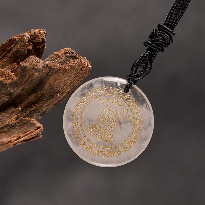 Buddha Stones Colgante de obsidiana negra con diseño de loto y esvástica natural de varios cristales - image 6