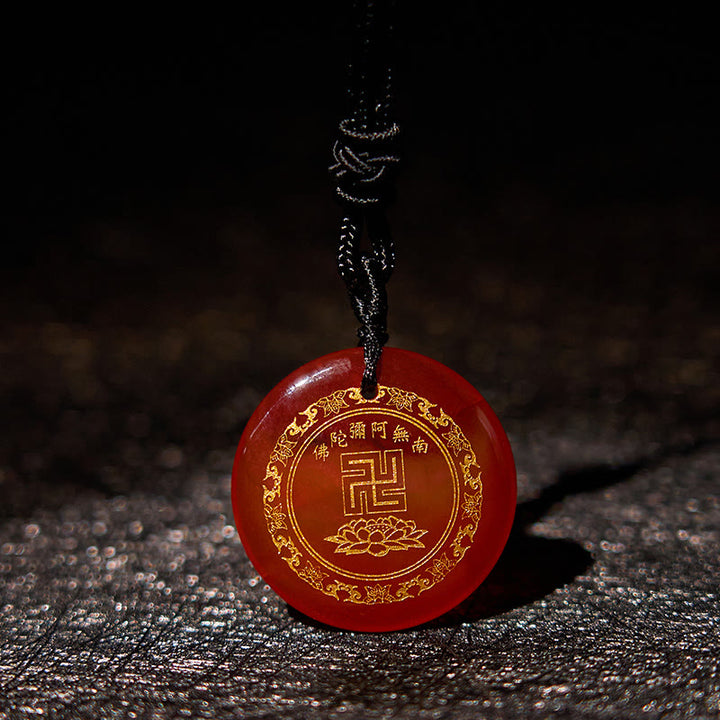 Buddha Stones Colgante de obsidiana negra con diseño de loto y esvástica natural de varios cristales - Ágata roja - image 25