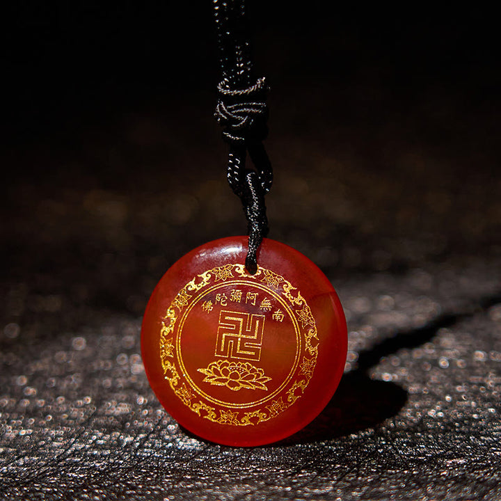 Buddha Stones Colgante de obsidiana negra con diseño de loto y esvástica natural de varios cristales - image 26