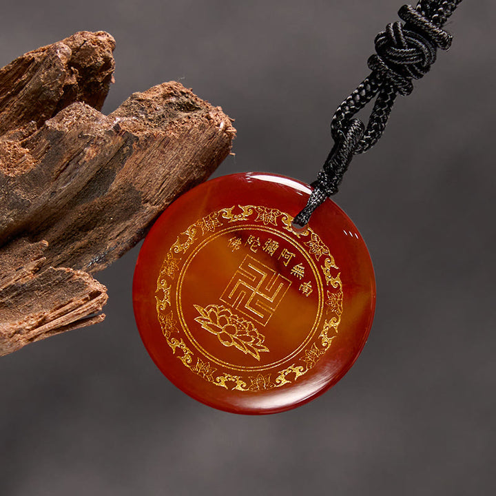 Buddha Stones Colgante de obsidiana negra con diseño de loto y esvástica natural de varios cristales - image 27