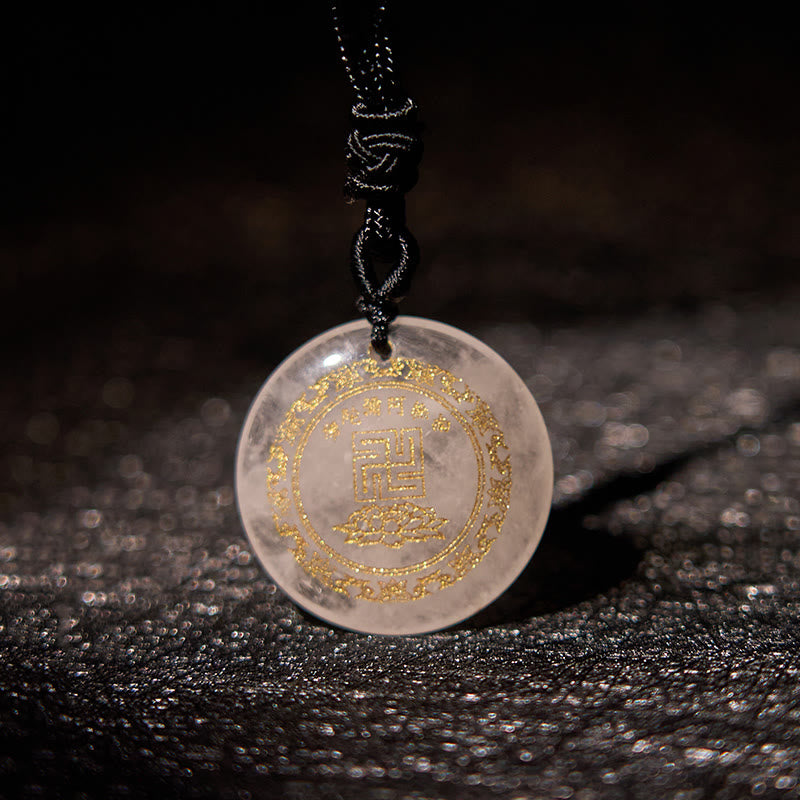 Buddha Stones Colgante de obsidiana negra con diseño de loto y esvástica natural de varios cristales - Cristal blanco - image 5