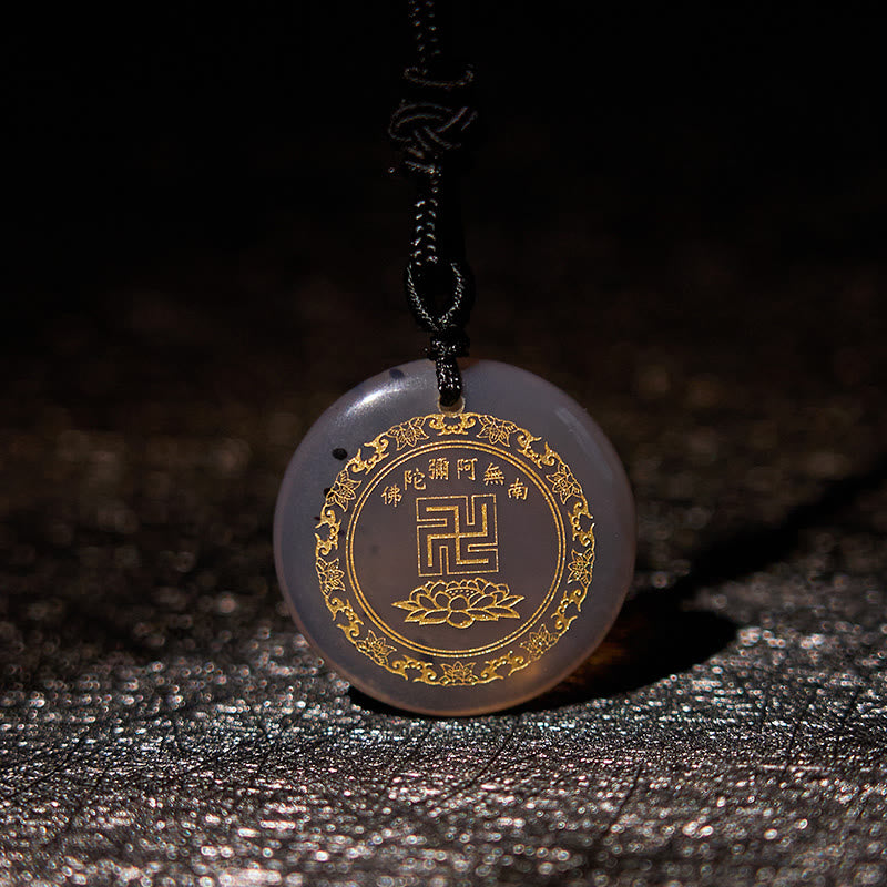 Buddha Stones Colgante de obsidiana negra con diseño de loto y esvástica natural de varios cristales - Ágata - image 32