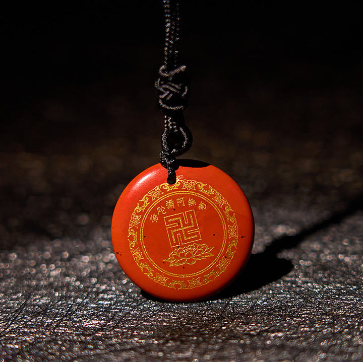 Buddha Stones Colgante de obsidiana negra con diseño de loto y esvástica natural de varios cristales - Piedra roja - image 20