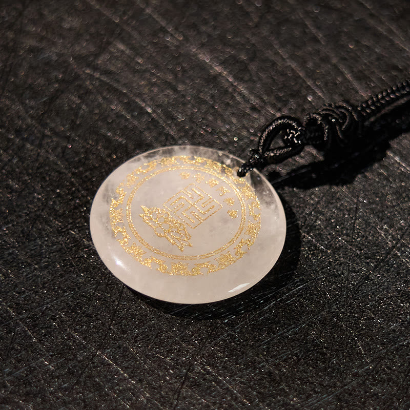 Buddha Stones Colgante de obsidiana negra con diseño de loto y esvástica natural de varios cristales - image 7