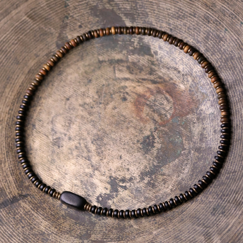 Pulsera de doble vuelta con Buddha Stones, madera de ébano, sándalo verde, cobre y latón