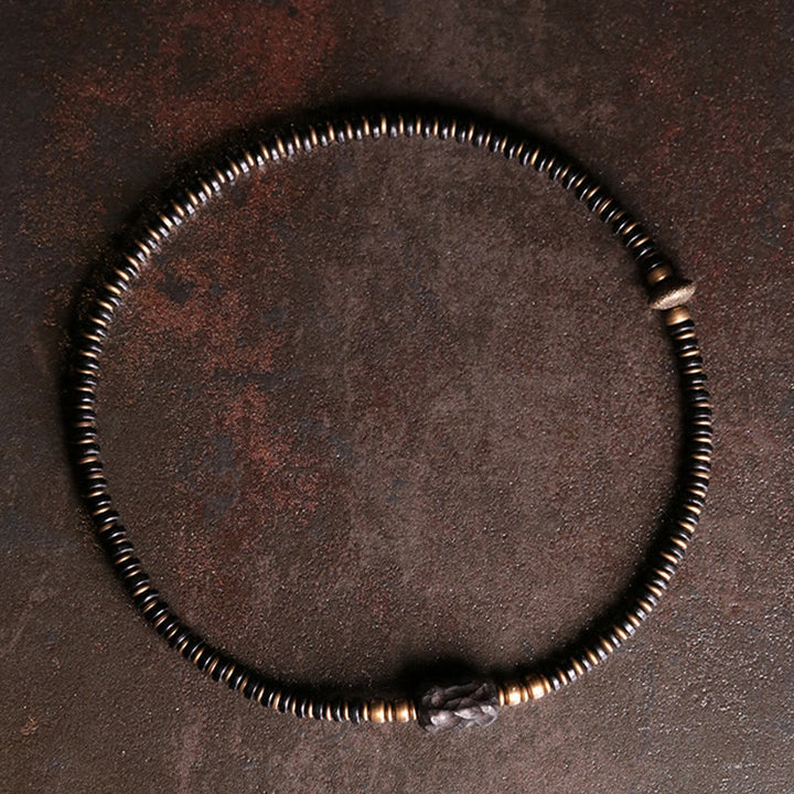 Pulsera de doble vuelta con Buddha Stones, madera de ébano, sándalo verde, cobre y latón