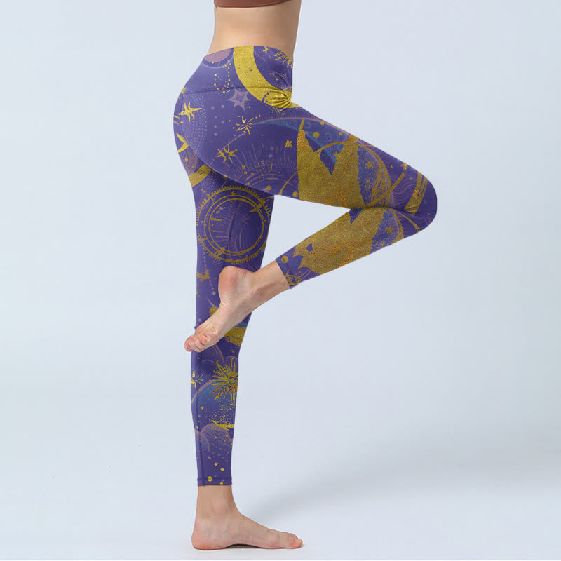 Leggings de yoga para mujer con estampado de Buddha Stones, luna, sol y estrellas - image 4